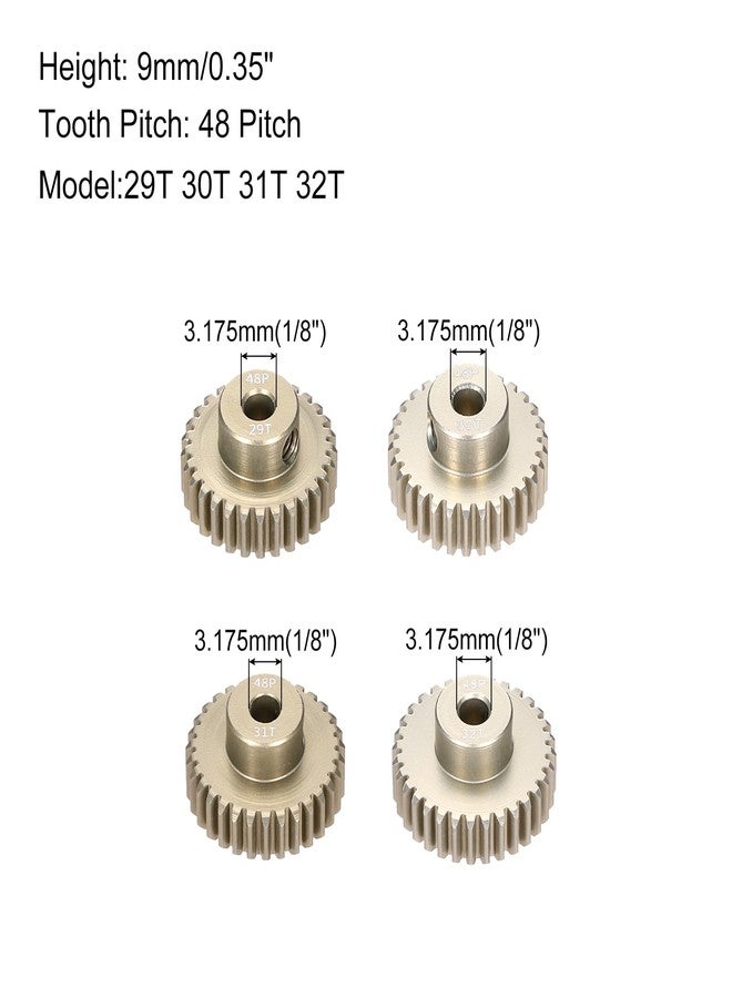 Rebower 4Pcs 48P Pinion Gear Set 29T 30T 31T 32T for 3.175 mm Shaft Aluminium Alloy Pinion Gear with Screws and Hexagonal Wrench for RC Motor - Image 2